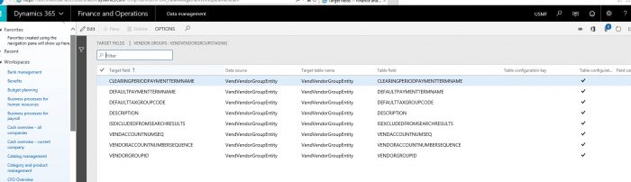 Mapping of the Vendorgroups entity